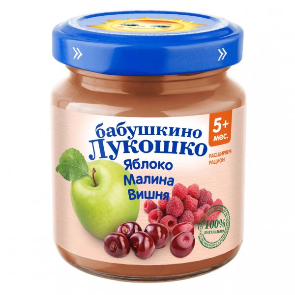 Изображение товара Бабушкино Лукошко пюре Яблоко Малина Вишня с 5 месяцев 100г Бабушкино Лукошко пюре Яблоко Малина Вишня с 5 месяцев 100г фотография